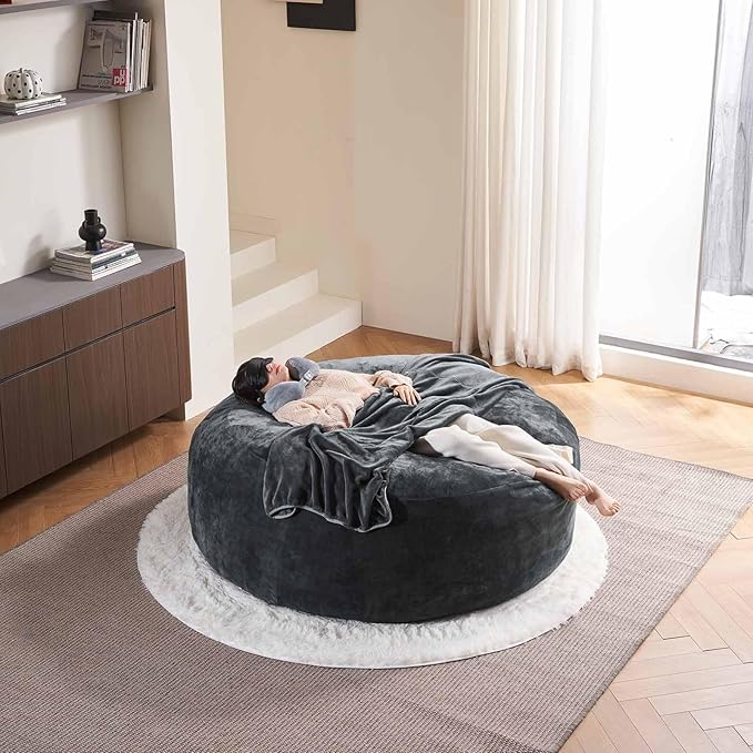 6FT,Oversized Bean Bag Chairs for Adults,Giant beanbag with Filler Included,Fluffy Memory Foam,Soft and Comfy Corduroy Fabric,Gaming Chairs Suitable for Living Room and Bedroom (Dark Gray, 6 Foot)