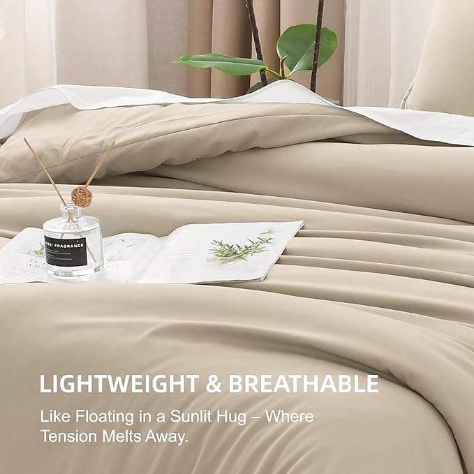 Litanika Khaki Comforter Set Full Size, 3 Pieces Solid Bedding Comforter Set, All Season Down Alternative Bed Set (79x90In Comforter & 2 Pillowcases)
