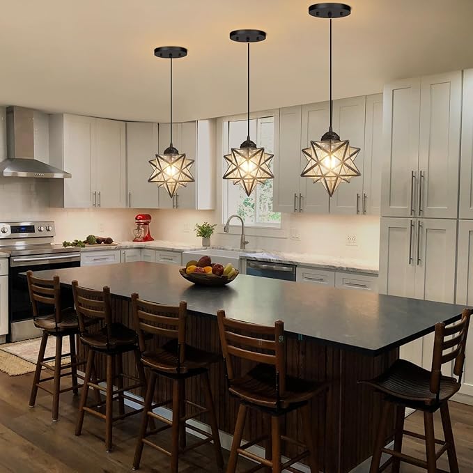 Clear Glass Chandeliers Lighting Pendant Lights for Kitchen Island Dining Room Light Fixture Chandeliers Hanging Light with Warm Light Bulb