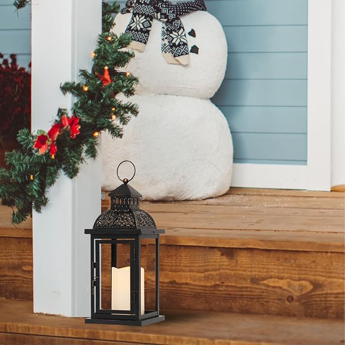 NEEDOMO Lanterns Decorative Indoor & Outdoor, 15'' Lantern with LED Candle, Vintage Metal Hanging Lanterns for Patio, Front Porch,Yard, Table, Spring (NO Glass)