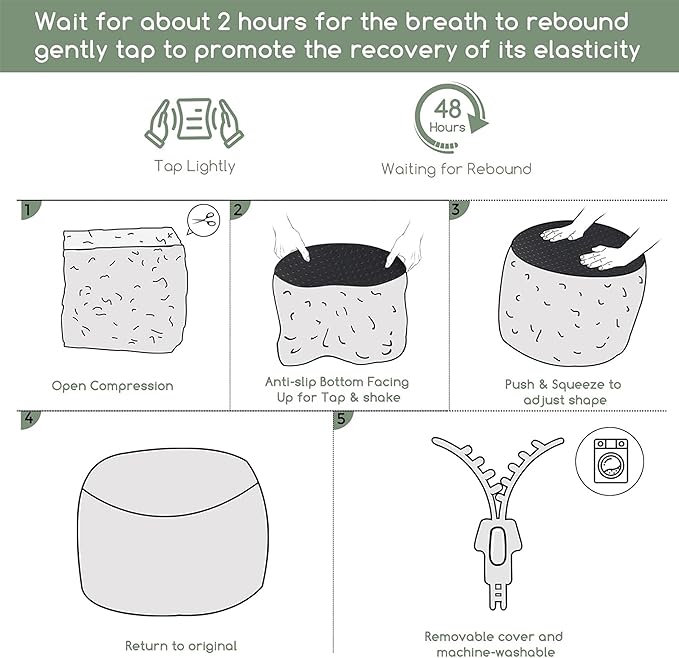 HIGOGOGO Round Stuffed Pouf Ottoman, Stripe Faux Fur Poufs with Foam Chunk Filling, Furry and Fluffy Pouf Foot Stool Storage Ottoman, 26 X 18 Floor Poufs Foot Rest for Living Room, Green