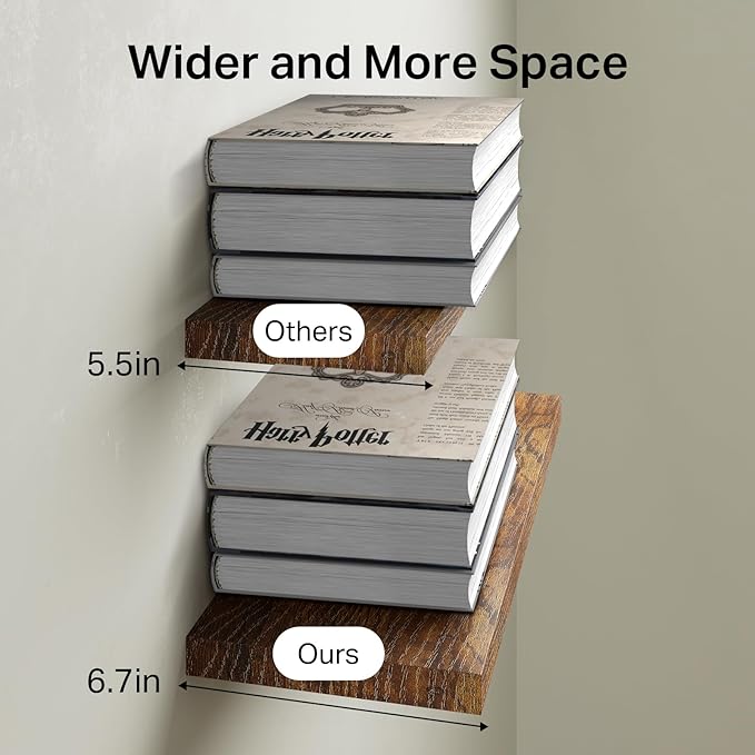 BAYKA Bathroom Floating Shelves for Wall โ Bathroom Shelf Over Toilet Farmhouse Rustic Wood for Bedroom, Kitchen, or Living Room Decor โ Rustic Brown, Set of 3, Sturdy Storage with 22lb Capacity