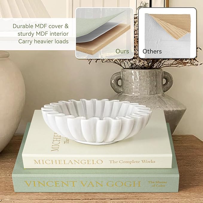 Aesthetic Decorative Books -Set of 2 Minimalist Linen Hardcover Faux/Fake Books for Coffee Table Home Decor Living Room Decoration, Photo Storage or as a Keepsake Box(Sage-beige-artist)