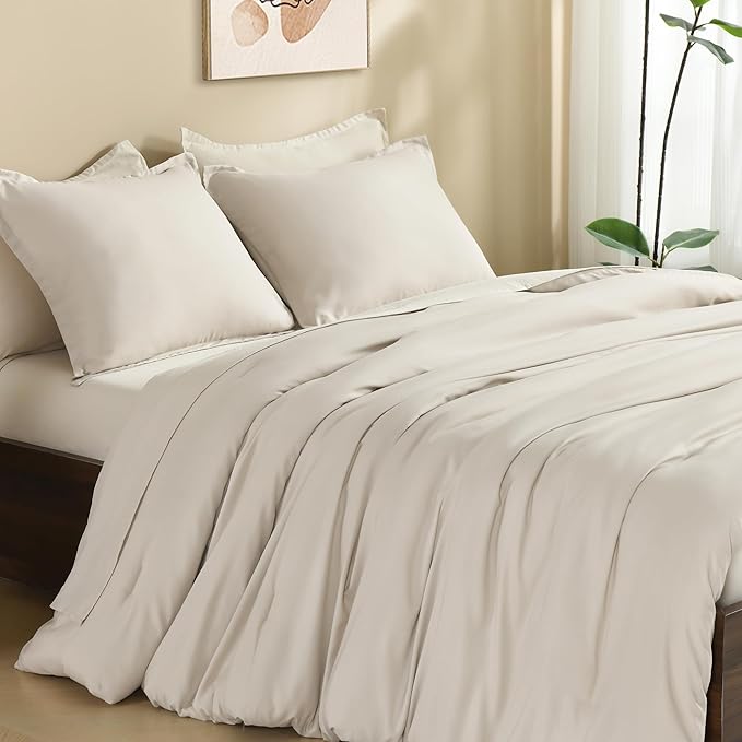Litanika Comforters Tannish Grey Twin Size, 2 Pieces Lightweight Solid Bedding Set & Collections, All Season Fluffy Bed Set (66x90In Comforter & 1 Pillowcase)