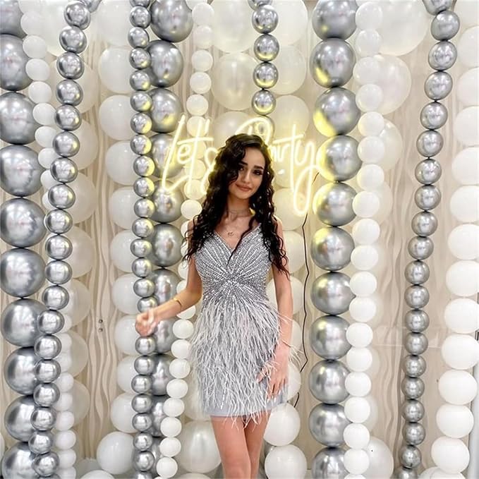 White and Silver Linking Balloons, 100PCS 6 Inch Small Metal Silver Quick Link Balloons for Making Balloon Wall Heart Arch Tails Balloon for Wedding Birthday Baby Shower Graduation Party Decorations