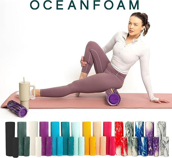 Oceanfoam Tidal Roller - Purple, Gold & Natural Marbled - Muscle Massage Foam Roller for Back Pain & Stretching - Firm & Ergonomic Wide Wave Textured - Yoga, Athletics, Wellness - Full Size, 20" x 5"
