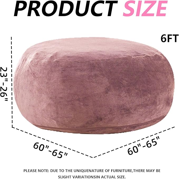 6FT,Oversized Bean Bag Chairs for Adults,Giant beanbag with Filler Included,Fluffy Memory Foam,Soft and Comfy Corduroy Fabric,Gaming Chairs Suitable for Living Room and Bedroom (Pink, 6 Foot)