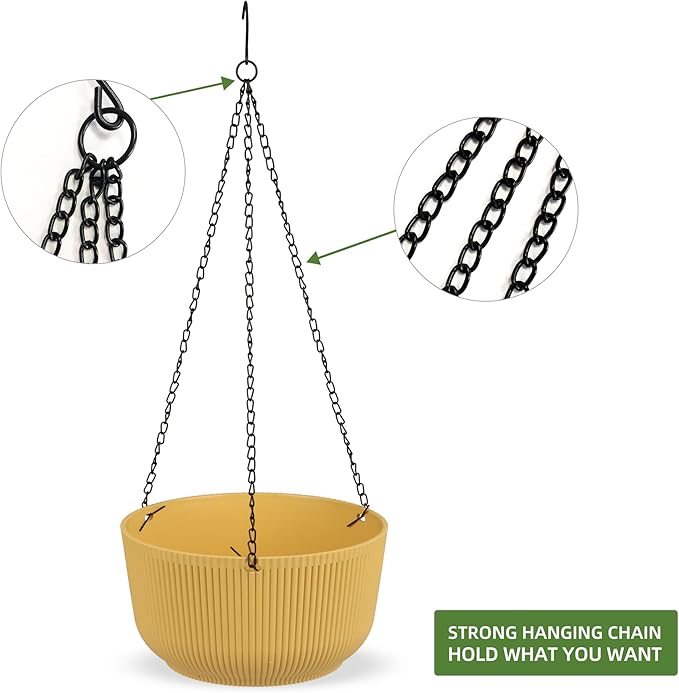 Dexceder 8.75 Inch Self Watering Hanging Planters Indoor Outdoor, Thickened Hanging Basket Flower Plant Pot (2 Pack, Yellow)