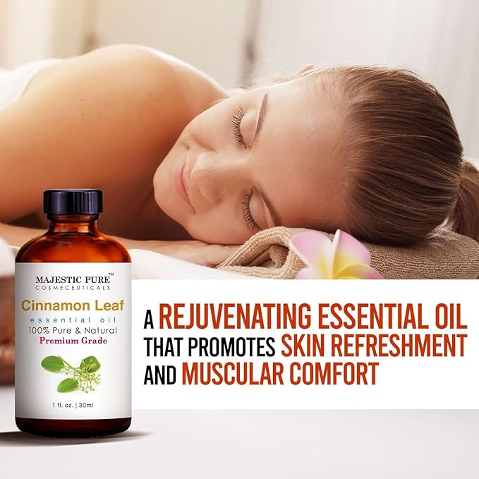 Majestic Pure Cinnamon Essential Oil with Glass Dropper - 1 Fl Oz - 100% Pure and Natural Cinnamon Oil - Premium Grade Essential Oils for Diffuser, Aromatherapy, Soap and Candle Making