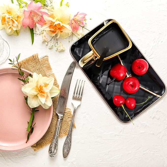 Zubebe 1 Set Coffee Mug Elegant Handbag Shaped Cup Modern Ceramic Purse Mug with Spoon and Saucer, 10oz Cute Creative Tea Cup for Office Home Woman Girls Gift (Black)