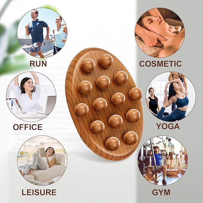 Wood Therapy Fascia Release Massage Tools, Manual Trigger Point Lymphatic Drainage Cellulite Massager, Wooden Massage Brush Gua Sha Body Sculpting Tool, Pain Relief and Body Shaping