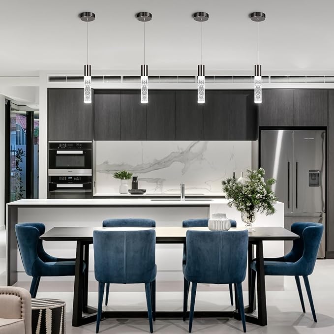 OKELI Modern Pendant Lights, LED Bubble Crystal Kitchen Island Lights Fixtures, Black Mini Single Pendant Lighting for Kitchen Island Bar,6W,6000K, ETL,3Pack