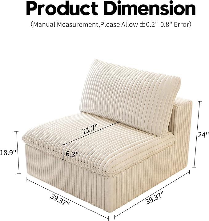 Ottoman, Modular Sectional Sofa,Cushion Covers Removable, Minimalist Couch for Modern Living Room Sofa Sets for Office House,Bedroom and Apartment,No Assembly Required,White