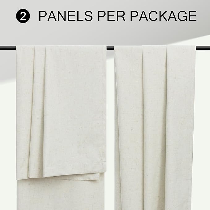 100% Blackout Linen Curtains 144 Inches Long 2 Panels Set for Bedroom Living Room Extra Wide Large Window Back Tab High Ceiling Drapes Patio Sliding Door Earthy Bohemian Cottage Core Decor 12 FT Cream