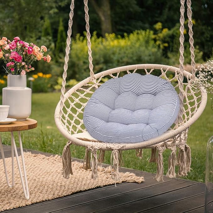 Tiita Indoor/Outdoor Cushions 22 Inch Round Striped Chair Cushions for Patio Garden Seat Cushion Pads for Home Floor Pillows Window Pad Set of 2, Blue