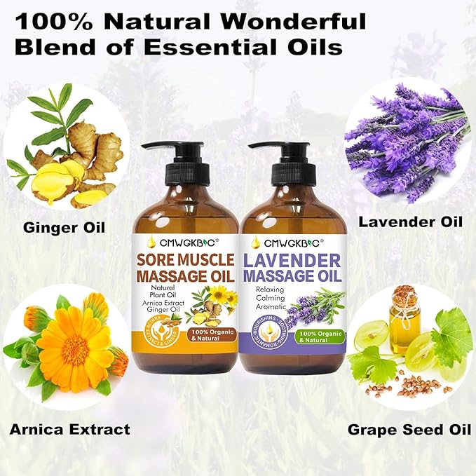 Massage Oil for Massage Therapy,Lymphatic Drainage-Ginger Oil Sore Muscle Arnica Oil &Lavender Oil Relaxing Massage Oils for Date Night,Massage Ball,Fathers Day Gift for Husband,Men, Gifts for Him Her