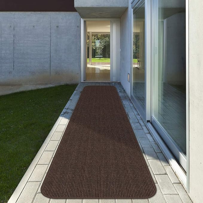 House, Home and More Indoor Outdoor Double-Ribbed Carpet Runner with Skid-Resistant Rubber Backing - Bittersweet Brown - 4 Feet x 20 Feet