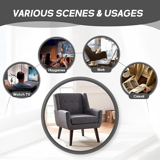 HUIMO Accent Chairs Set of 4, Upholstered Button Tufted Armchair, Linen Fabric Sofa Chairs for Bedroom, Living Room, Mid Century Modern Comfy Reading Chair (4, Grey)