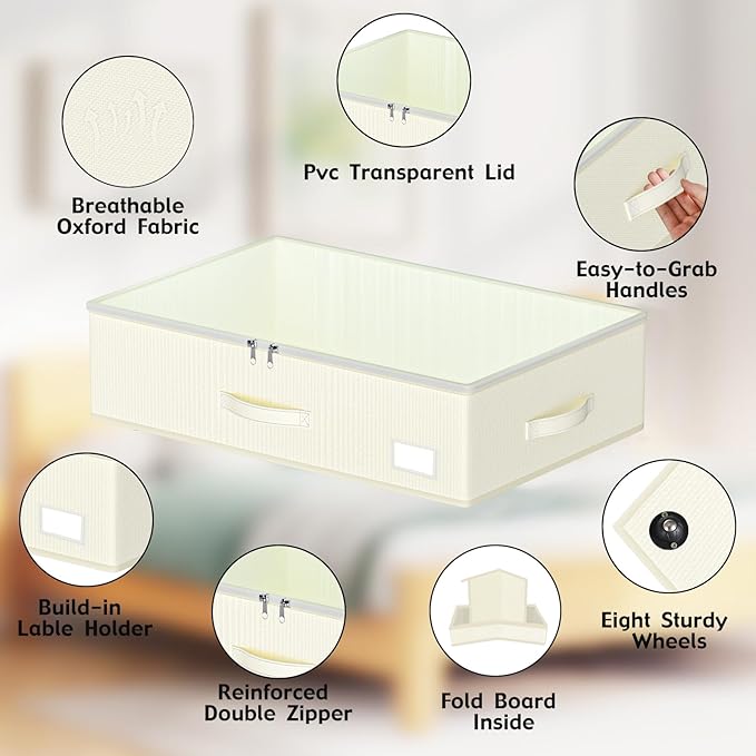 Under Bed Storage with Wheels, No Assemble Required 7.5 inches height Under Bed Storage bins,Large capacity Rolling Under bed Shoe Storage containers,dorm under bed storage drawers