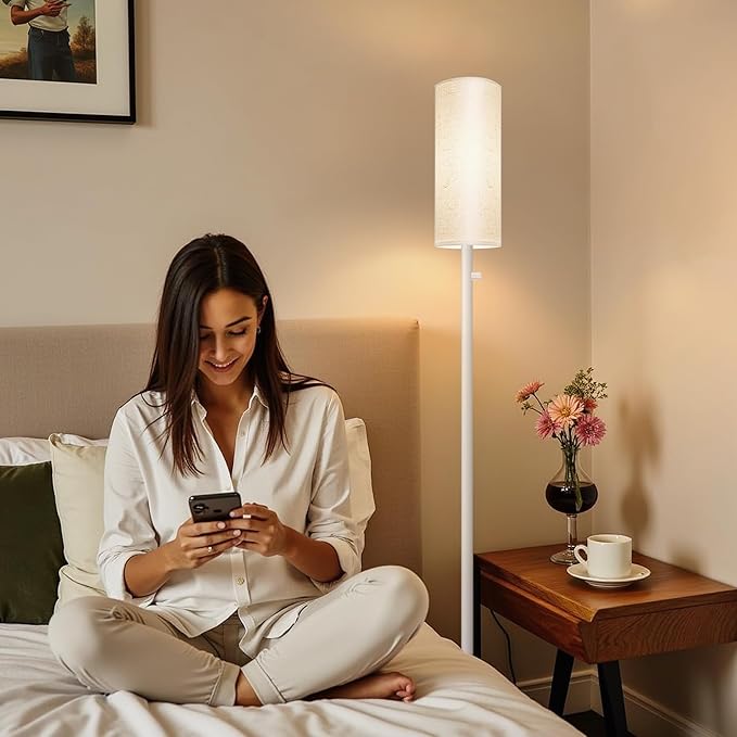 Floor Lamp for Living Room,Dimmable Floor Lamp with LED Bulb,Modern Standing Lamp with Marble Base,Tall Standing Lamps for Living Room,Bedroom,Office,Reading and Nursery(White)