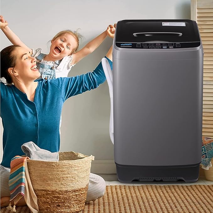 17.7 lbs Full Automatic Washing Machine with LED Display Compact Drain Dump, 10 Wash Programs and 8 Water Levels Ideal for Dorms, Apartments, RV, Grey (KB03-GREY6-3)