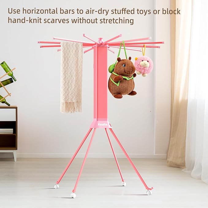 Clothes Drying Rack Foldable & Collapsible Drying Racks with 4-Leg Octopus Design, Large Capacity Space Saving Indoor Drying Rack for Bedroom,Balcony,Laundry for Indoor/Outdoor Use(Pink)