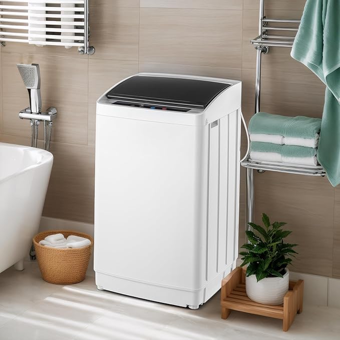 ROVSUN 17.8LBS Portable Washing Machine, Full-Automatic Electric Laundry Machine with Stainless Steel Drum, 110V Compact Washer and Spin Dryer Combo with Drain Pump for Apartment, Dorms, RV, Home
