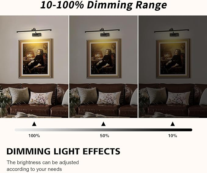 Dimmable Black Picture Lights with Remote and Timer Wireless Art Lights Rechargeable Gallery Lighting for Canvas Portrait 24'' Inch 5W Warm White