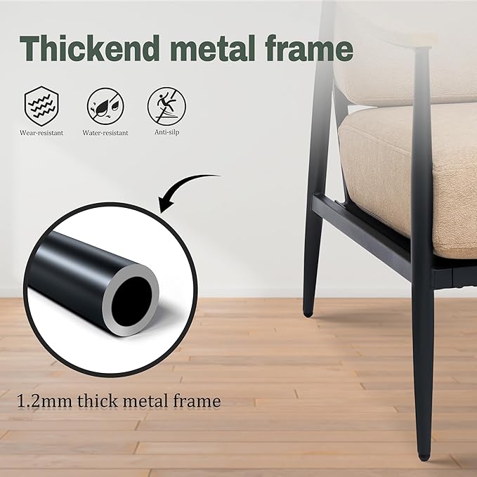 Modern Accent Chair for Living Room Bedroom Mid Century Arm Chair Upholstered Office Accent Chair Comfy Waiting Room Chair with Metal Frame, Khaki