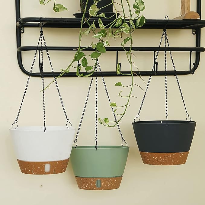 ZMTECH 8 Inch Hanging Planters for Indoor Plants, Hanging Baskets for Plants Outdoor with Visible Water Level, Hanging Flower Pots with Drainage Holes & Removable Tray(2 Pack, Gray)