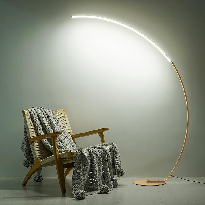 NUÜR Arc Floor Lamp, 67" Tall Gold LED Modern Standing Floor Lamp with Remote Control, Arched Bright Floor Lamps for Living Room Bedroom Office Home