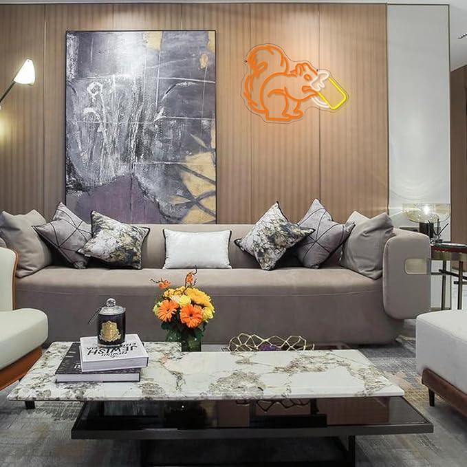 Squirrel Beer Neon Sign for Wall Decor Bar Neon Light Orange Squirrel Drinking Wine Led Light Animal LED Sign Dimmable LED Neon Light for Bar Bedroom Kidsroom Business Game Room