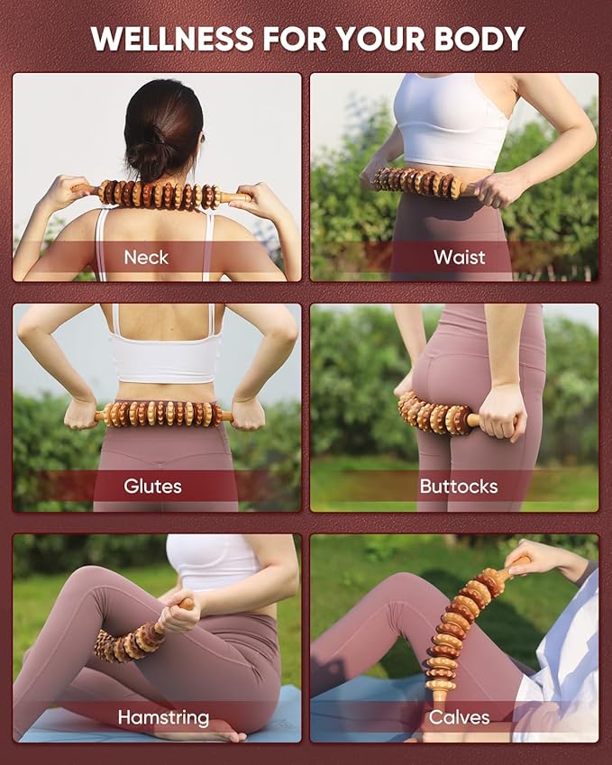 ONUEMP Wood Therapy Massage Tools, Wooden Bend Waist Thigh Massager & Muscle Roller Stick, Maderoterapia Colombiana Kit for Lymphatic Drainage, Anti Cellulite, Body Contouring/Shaping, Deep Tissue