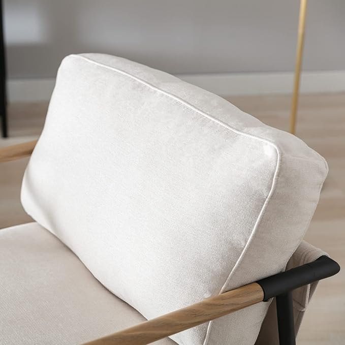 Mid-Century Accent Chair Set of 2, Soft Armchair Chenille Fabric Lounge Chair with Black Metal Legs, Upholstered Leisure Chair for Living Room Bedroom Reception Room, Beige