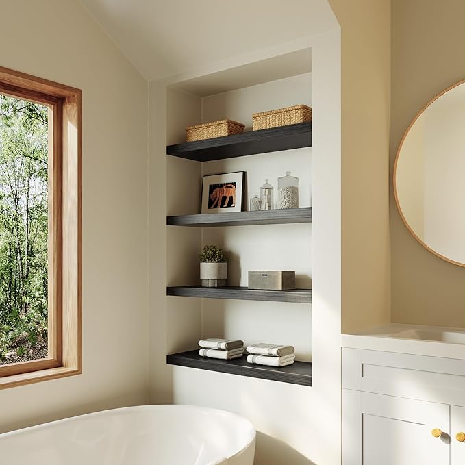 Large Floating Shelves for Wall Set of 2 Wooden Wall Shelves 30 in x 12.75 in x 2 in Room Decor Long Shelf with Invisible Wall Mount Bracket for Bedroom Kitchen Living Room Black Wood