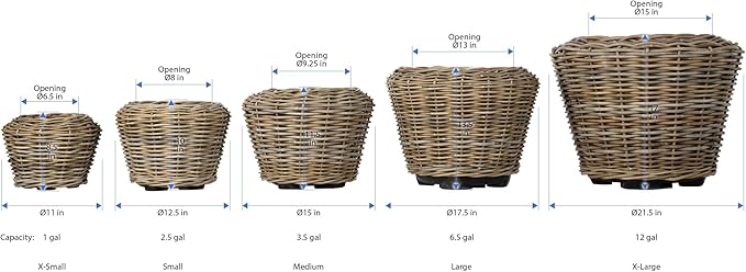 Rattan Kobo Indoor Outdoor Planter Basket with Plastic Pot X Large 12 Gallon Soil Capacity