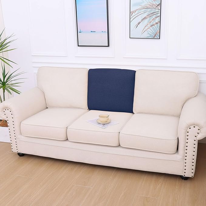 hyha Waterproof Couch Cushion Covers for Pets, Non Slip Sofa Seat Cover for Dogs Washable, Soft Thick Stretch Jacquard Fabric, Sofa Slipcovers with Elastic Bottom (1 Piece for Backrest M, Navy)