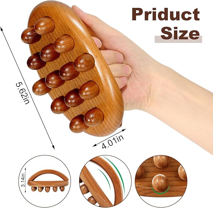 Wood Therapy Fascia Release Massage Tools, Manual Trigger Point Lymphatic Drainage Cellulite Massager, Wooden Massage Brush Gua Sha Body Sculpting Tool, Pain Relief and Body Shaping