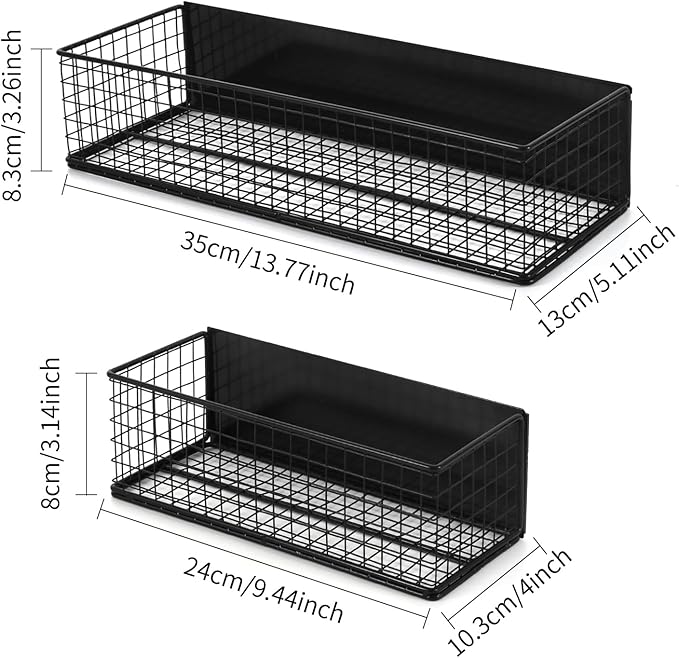 Magnetic Basket, Magnetic Shelf for Fridge,Magnetic Spice Rack Wire Mesh Magnetic Organizer Holder Accessories for Office Kitchen Classroom Storage, Black-High, Large x1&Small x1 Set of 2