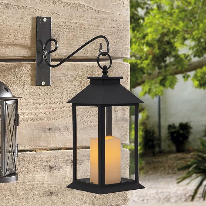 YAKii Hanging Glass Panes Lantern Portable Led Candle Light Operated by 3AAA Battery Use for Garden Yard, Indoor & Christmas Day Decoration etc (Black 2PCS)