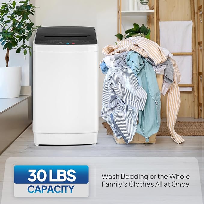 ROVSUN 30LBS Washing Machine, Full-Automatic Portable Washer with Stainless Steel Drum, Electric Laundry Machine, 110V Washer and Spin Dryer Combo with Drain Pump for Home, Apartment, Dorm