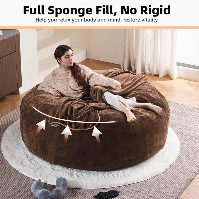 6FT,Oversized Bean Bag Chairs for Adults,Giant beanbag with Filler Included,Fluffy Memory Foam,Soft and Comfy Corduroy Fabric,Gaming Chairs Suitable for Living Room and Bedroom (Coffee Color, 6 Foot)