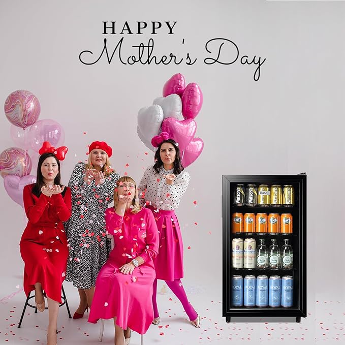 WANAI Mini Fridge Cooler 125Cans Beverage Refrigerator Glass Door Beverage Cooler for Beers Wine Juicer Adjustable Shelves LED Lights for Home, Office or Bar