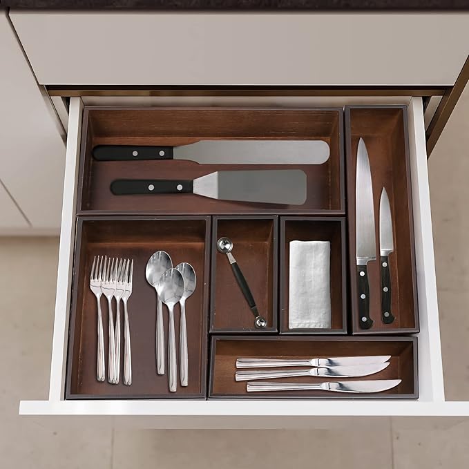 Bamboo Drawer Organizer - Kitchen Utensil Organizer Silverware Tray Cutlery Holder,Office Desk Supplies and Accessories,12 * 5.9 * 2.6,Nut-brown
