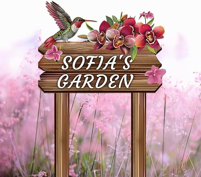 Personalized Colorful Bird Metal Sign with Stake,Custom Gardener Family Name Signs Outdoor Decor,Customized Birds on the Branch Gardening Gifts,Flowers Plaques Decorate for Patio Lawn Porch Backyard