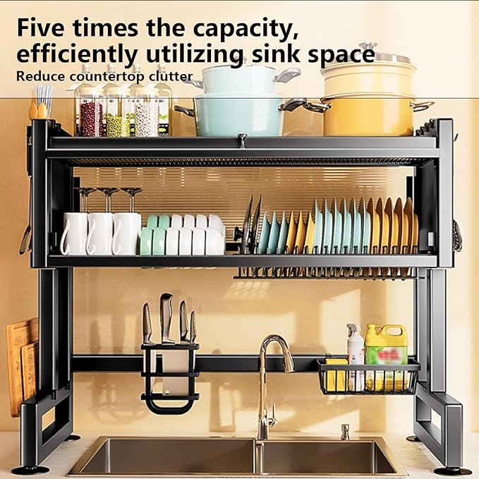 Home Furnishing Over The Sink Dish Drainer Drying Rack 3 Tier Over Sink Dish Rack for,oversink Dish Dry Rack,Space Saving Dish Drying Rack,Kitchen Sink Organizer countertop(White,65cm/25.6in)