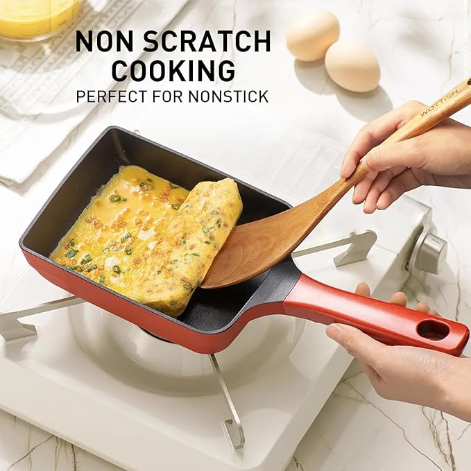 Wooden Spoons for Cooking - 5-Piece Wooden Kitchen Utensil Set made of Natural Solid Wood Material - Includes Salad Spoons, Spaghetti Spoon, Salad Fork, Flat Spatula,Slotted Spatula(A05)