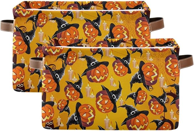 Storage Basket Bin Organizer Basket Collapsible Shelf Basket Cube with handle for Nursery Bedroom Bathroom, one sizex1, Pumpkin