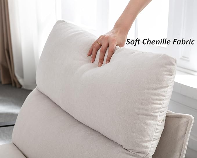 DUOMAY Mid-Century Accent Chair Armchair, Comfy Linen Fabric Leisure Chair Lazy Chair with Metal Leg for Living Room Bedroom Office Apartment, White