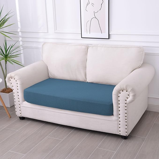 hyha Waterproof Couch Cushion Covers for Pets, Non Slip Sofa Seat Cover for Dogs Washable, Soft Thick Stretch Jacquard Fabric, Sofa Slipcovers with Elastic Bottom (1 Piece for Medium, Blue)